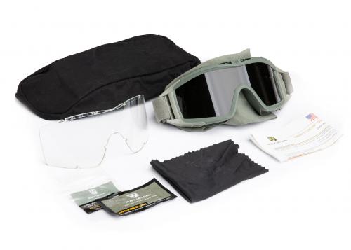 US Desert Locust Ballistic Goggles, Foliage, Surplus. Included in the carrying bag are: clear replacement lense, manual, wiping cloth and anti-fog cloth which is probably dried