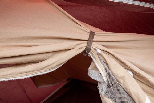 French 3-person Alpine Dome Tent, Surplus. The doors can be strapped to the sides with snap-fasteners.