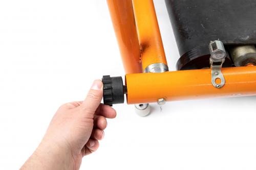 Soviet Cosmonaut Training Treadmill, surplus. The knob that locks the handlebar in place.