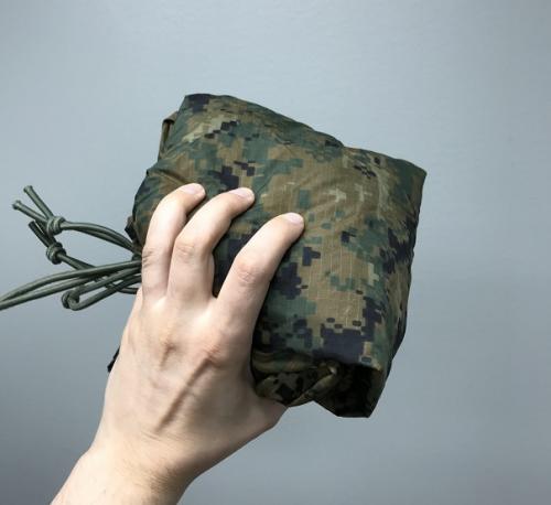 USMC Tarp, MARPAT/Coyote, Surplus. Packs small - you cna fit this in most little stuff sacks and webbing pouches.