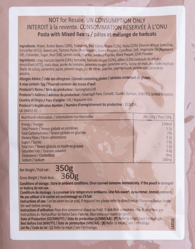 British Field Ration Bag, Surplus. Pasta with Mixed Beans