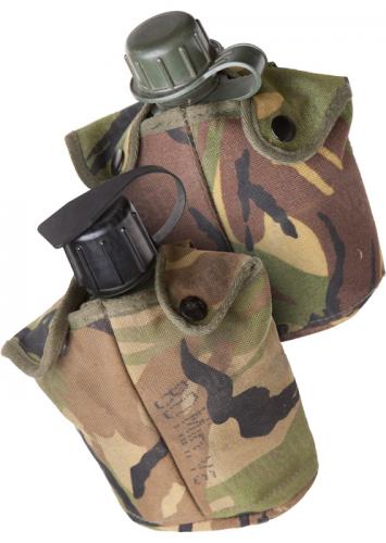 Dutch 1Q Canteen with Cup and DPM Camouflage Pouch, Surplus. The exact models vary.
