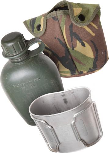 Dutch 1Q Canteen with Cup and DPM Camouflage Pouch, Surplus Dutch 1Q Canteen with Cup and DPM Camouflage Pouch, Surplus