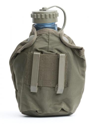 Austrian Canteen with Pouch, Transparent, Surplus. "ALICE" style attacment clips on the back for pairing the bottle with the belt / gear of your choice.