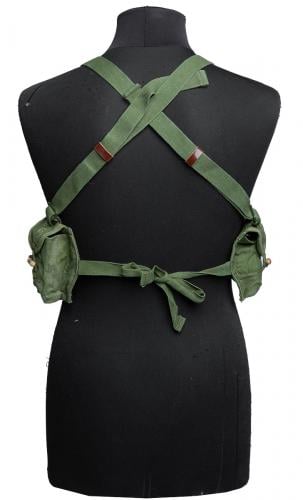 Chicom Type 56 Chestrig, SKS, Surplus. The adjustable shoulder straps cross each other at the back and the waist belt strings are tied together at the back.