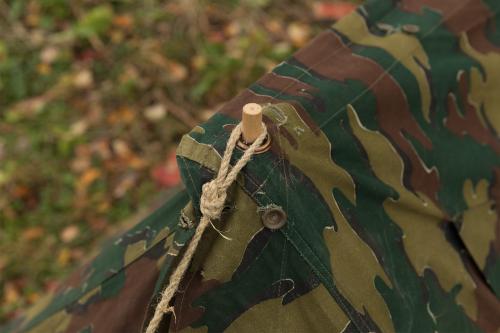 Belgian Shelter Half, Jigsaw-camo, Surplus. Poles and guylines sold separately.