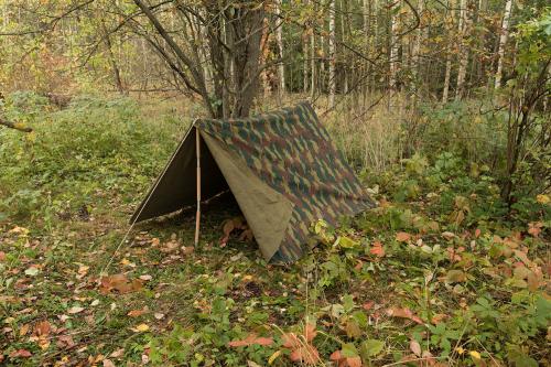 Belgian Shelter Half, Jigsaw, Surplus. You will need two halves to pitch a proper tent. Poles, stakes, and guylines are sold separately.