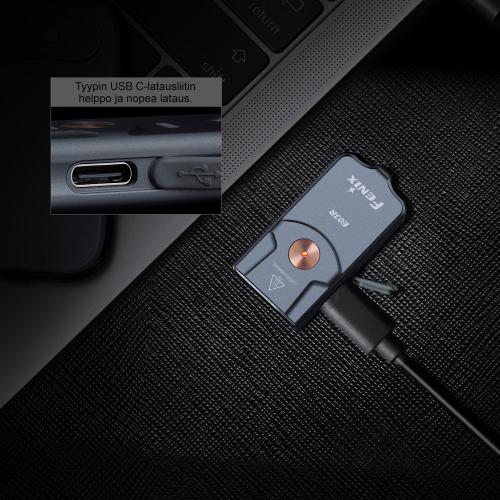 Fenix E03R Rechargeable Key-chain Flashlight. USB charging cable included.
