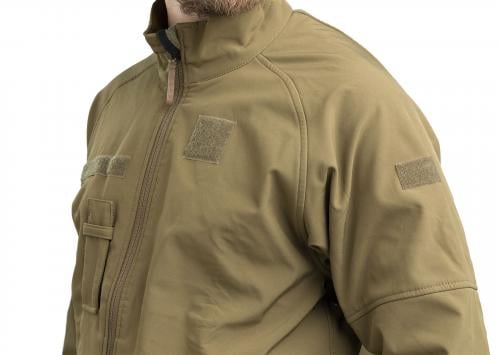 Dutch Softshell Jacket, Surplus. Coyote brown softshell has slots for the name and rank.