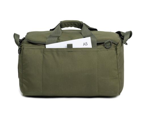 Savotta Keikka 30L Duffel Bag. Flat slash pocket with hook-and-loop closure.