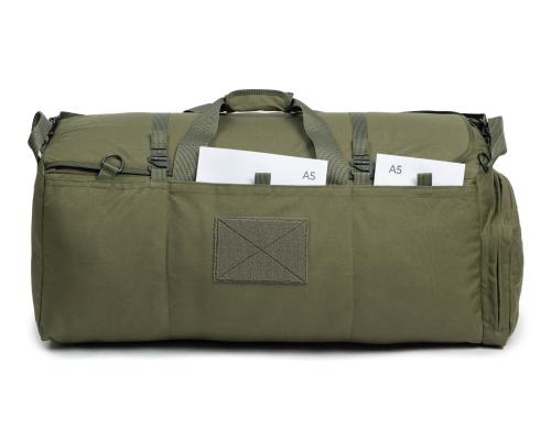 Savotta Keikka 80L Duffel Bag. Flat slash pockets with hook-and-loop closures.