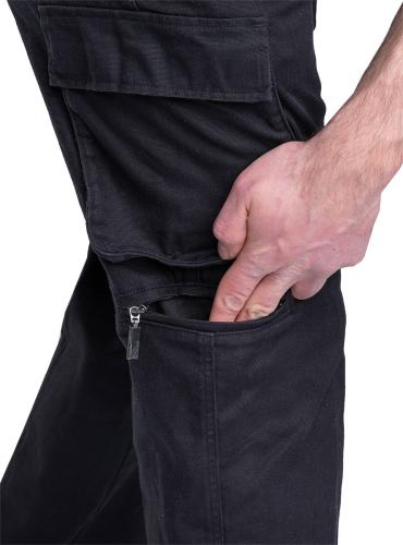 Dutch Work Pants, Black, Surplus. There's a zippered pocket under the right cargo pocket.
