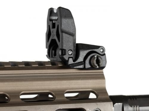 Magpul MBUS Sight, Front. The sight stands firm but not locked: if forced, it folds out of the way.