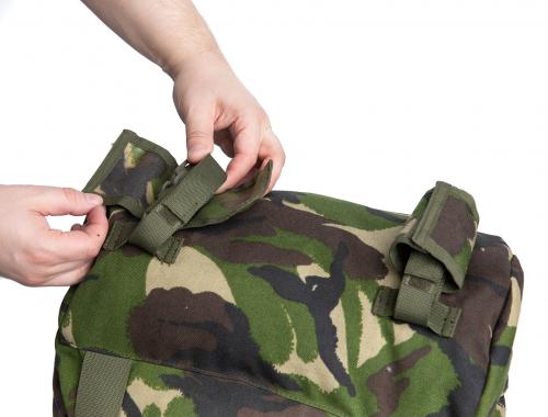 Romanian Combat Rucksack with Daypack, DPM, Surplus, Unissued. There are straps on top of the large backpack for attaching e.g. a sleeping pad.