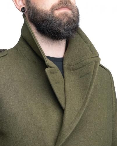 Polish Greatcoat, Green, Surplus, Unissued. The collar can be lifted for impersonating the secret state police.