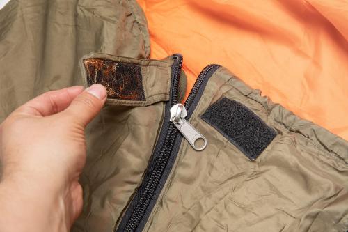 Czech Summer Sleeping Bag, Surplus. Velcro tab at the top of the zipper.