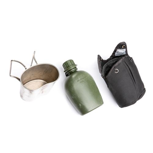 Dutch 1Q Canteen with Pouch and Cup, Black, Surplus. 