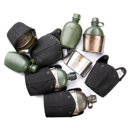 Dutch 1Q Canteen with Pouch and Cup, Black, Surplus.