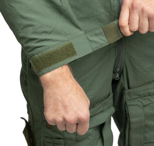 British Mk16A Flight Coverall, Green, Surplus. Adjustment tabs at the cuffs.