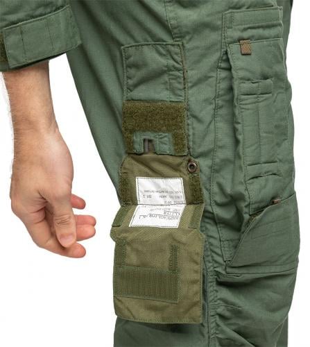 British Mk16A Flight Coverall, Green, Surplus. Dedicated pocket for a cord/strap cutter.