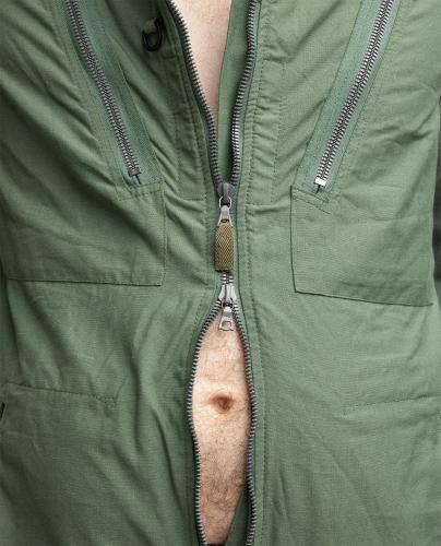 British Mk16A Flight Coverall, Green, Surplus. The two-way zipper opens up possibilities.