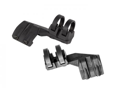 Magpul Rail Light Mount, Left or Right, for Picatinny. Available as Left (11 o'clock) or Right (01 o'clock) side models. The bottom one in the picture is the Left side.