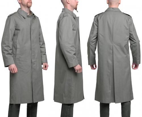 French Rainproof Trench Coat, Surplus. Body measurements: 188 cm tall, 96 cm chest, coat size 96 L.