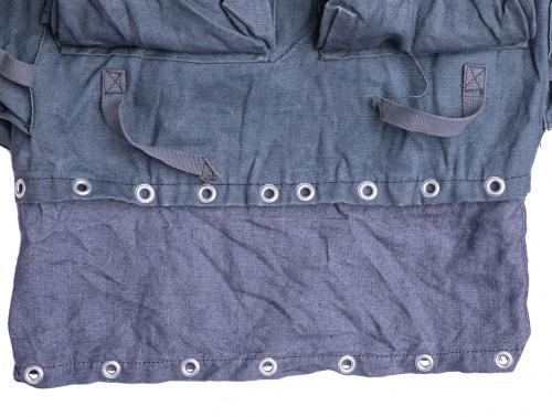 Italian Air Force Rucksack, Blue, Surplus. There are two rows of grommets at the mouth of the pack that take a drawstring. The strings are not included but they are very easy to make.