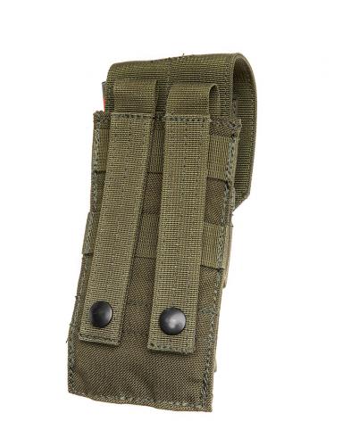Blackhawk Single M4/M16 Mag Pouch, Green, Surplus. The back has standard PALS webbing for attaching to e.g. MOLLE gear.