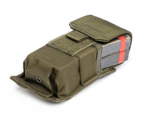 Blackhawk Single M4/M16 Mag Pouch, Green, Surplus. Water drain grommet in the bottom.