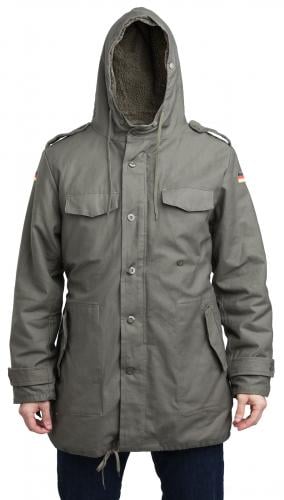 AB BW Parka, Stone Gray Olive. The model is 182 cm (6') tall with a 98 cm (39") chest, wearing size EU 50. 