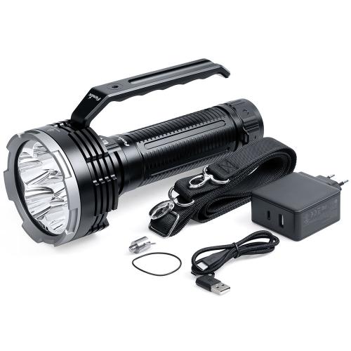 Fenix LR80R Rechargeable Searchlight. Comes with a carrying sling, battery charger, and smaller parts.