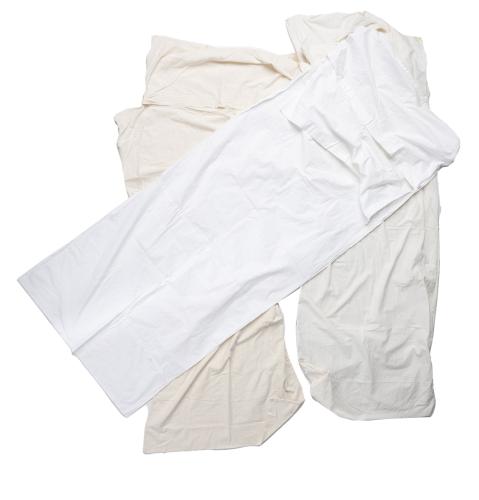 Austrian Sleeping Bag Liner, Surplus. White bags have zippers or just an opening without any zippers or buttons.