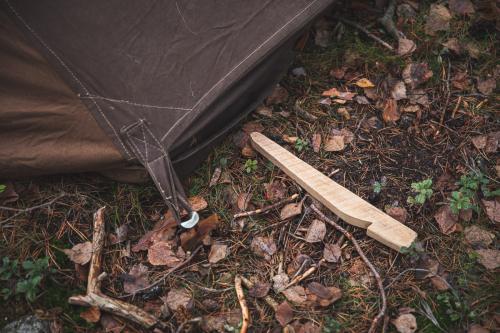 British 2-person WW2 Model Bivouac Tent, Surplus. Contains atmospheric but otherwise crappy pegs that can be improved with a knife. Well, until these run out but you can easily make better ones.