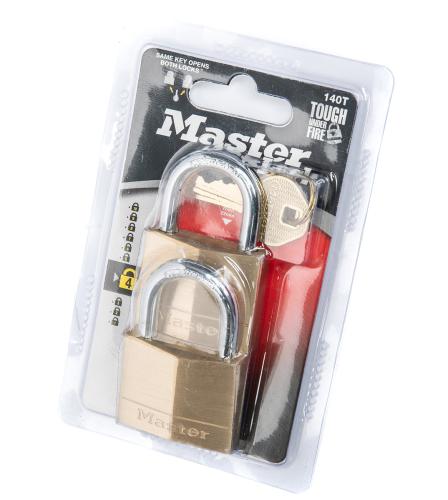 MasterLock 140T Lock, Brass, 2 Pack, Keyed Alike.