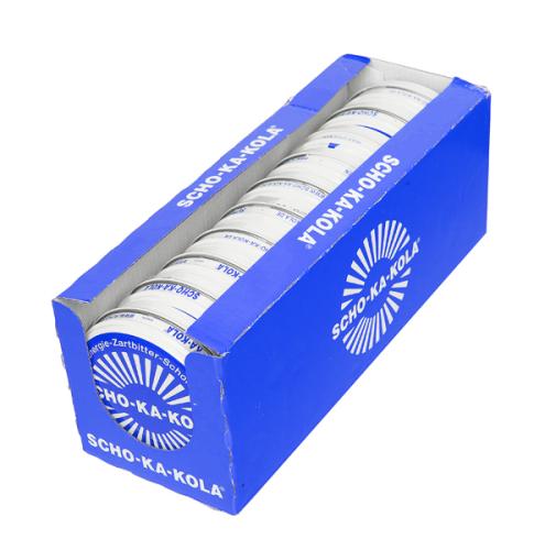 Scho-Ka-Kola, 100 g Tin Box, 10-Pack.