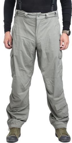 Beyond L5 Glacier PCU Softshell Pants, surplus. Model is 178 cm / 5'10" tall. Pants size Large Regular.