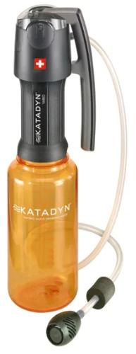 Katadyn Vario Microfilter . The integrated bottle thread attaches directly to wide-mouth water bottles, such as those by Nalgene. The bottle in the pic is not included.