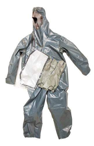 Finnish Rubber Coverall, Surplus. This set includes a filter, which can be attached inside the coverall on the ventilation opening. Use it if there is too much ventilation.