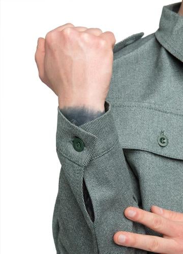 Swiss Work Jacket, New Model, Surplus, Unissued. Button cuff.