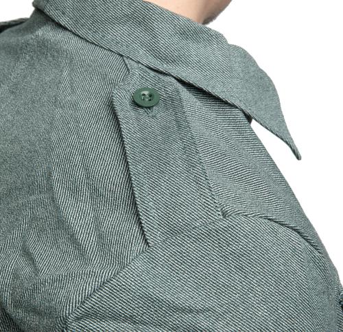 Swiss Work Jacket, New Model, Surplus, Unissued. Epaulets for rank tabs but the worth of the wearer is really indicated by their work ethics.