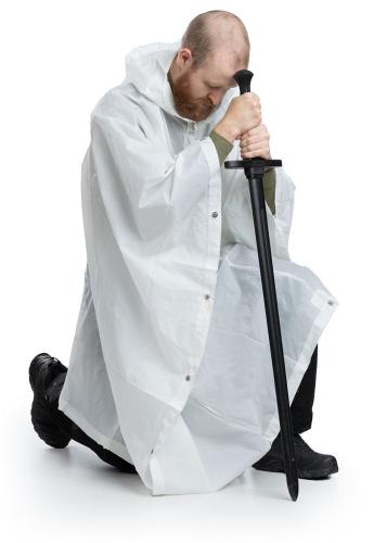 Swiss Rain Poncho, White, Surplus. You should always have this in your closet in case you need to ride for the Holy Land.