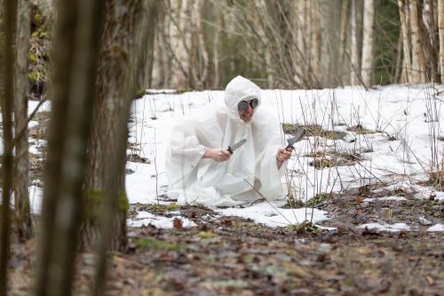 Swiss Rain Poncho, White, Surplus.