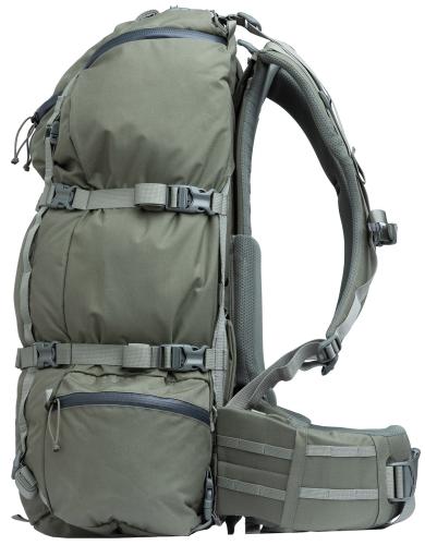 Mystery Ranch Selway 60 L Backpack. Lower part has side pockets with splashproof zippers.