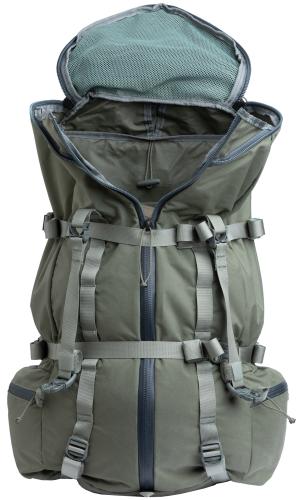 Mystery Ranch Selway 60 L Backpack. Three-way zipper opens the main compartment.