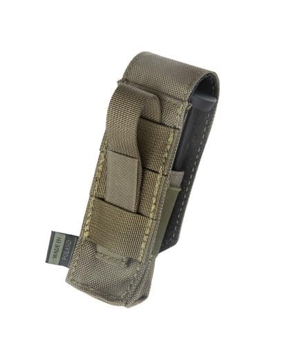 Baribal Pistol Magazine Pouch, Velcro. The PALS-compatible straps in the back can be weaved into belt loops as well.