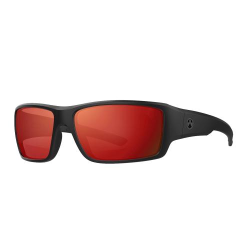 Magpul Ascent Ballistic Sunglasses, Polarized. Black frame, gray lens, red mirror.