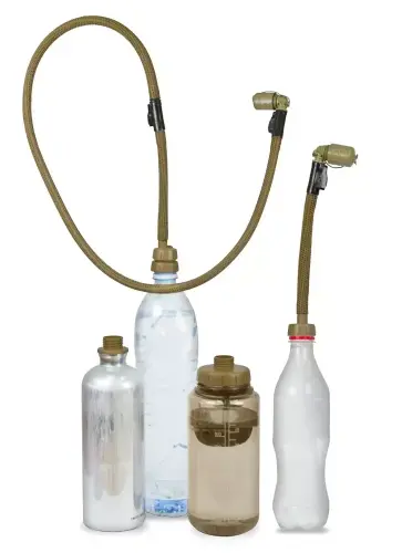 Source Military Convertube. Fits a normal PET bottle. Adapters for Evian-PET, Sigg and Nalgene also included.