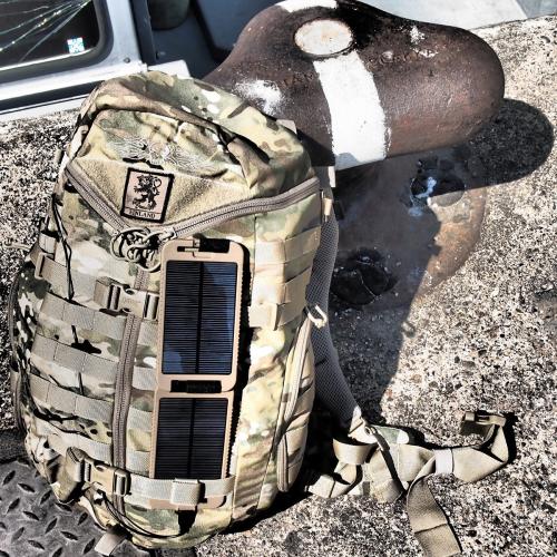 Powertraveller Tactical Extreme Solar Kit. The pack is not included in case someone might want to sue us for megazillions.