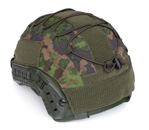 Särmä TST Helmet Cover. Sufficient loop bases and elastic cordage for attaching ID and IFF patches, and camo material, and cable management.